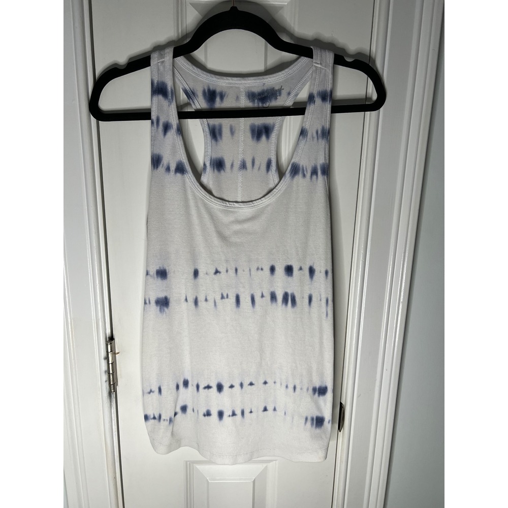 Universal Thread Womens Tie Dye Ribbed Tank Top White Blue Racerback Size L